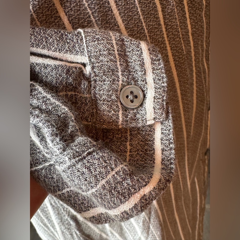 Lucky Brand Gray and White Striped Button-Front Long Sleeve Midi Shirt Dress XS - Picture 6 of 9